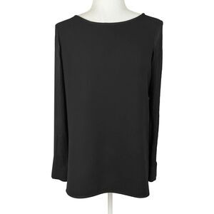 Theory Black Tunic Blouse Top Size S Crinkle Silk Semi-Sheer Long Sleeves